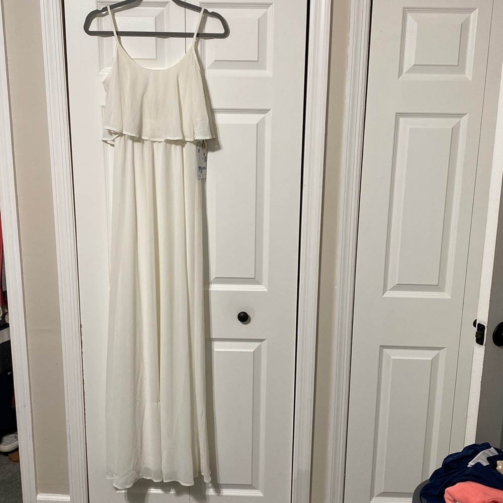 Show Me Your Mumu Bridesmaids Dress Caitlin Ruffle Maxi Wedding Cake Chiffon XS